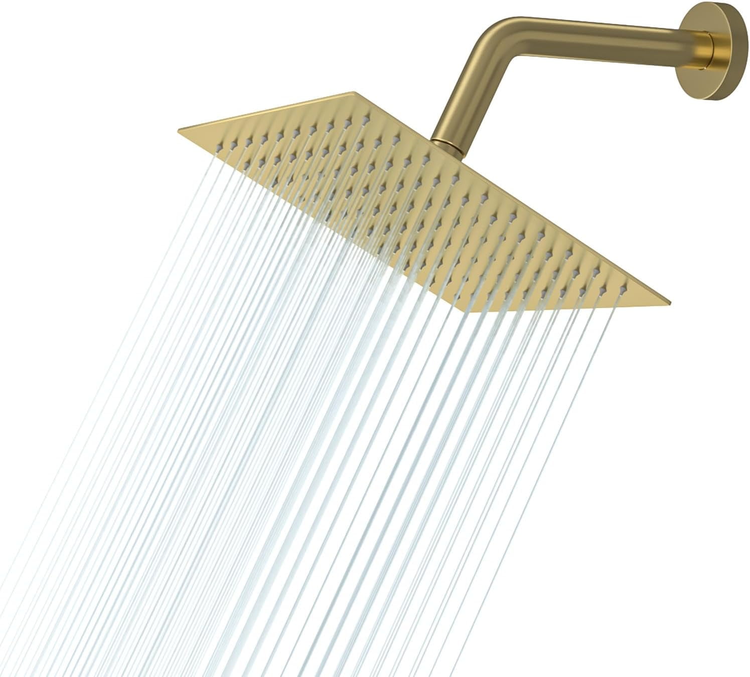TRAHOO-Gold Rainfall Shower Head 8 Inch Square Rain Shower Head Solid Ultra Thin 304 Stainless Steel Fixed Rainshower Head with Self Cleaning Nozzles
