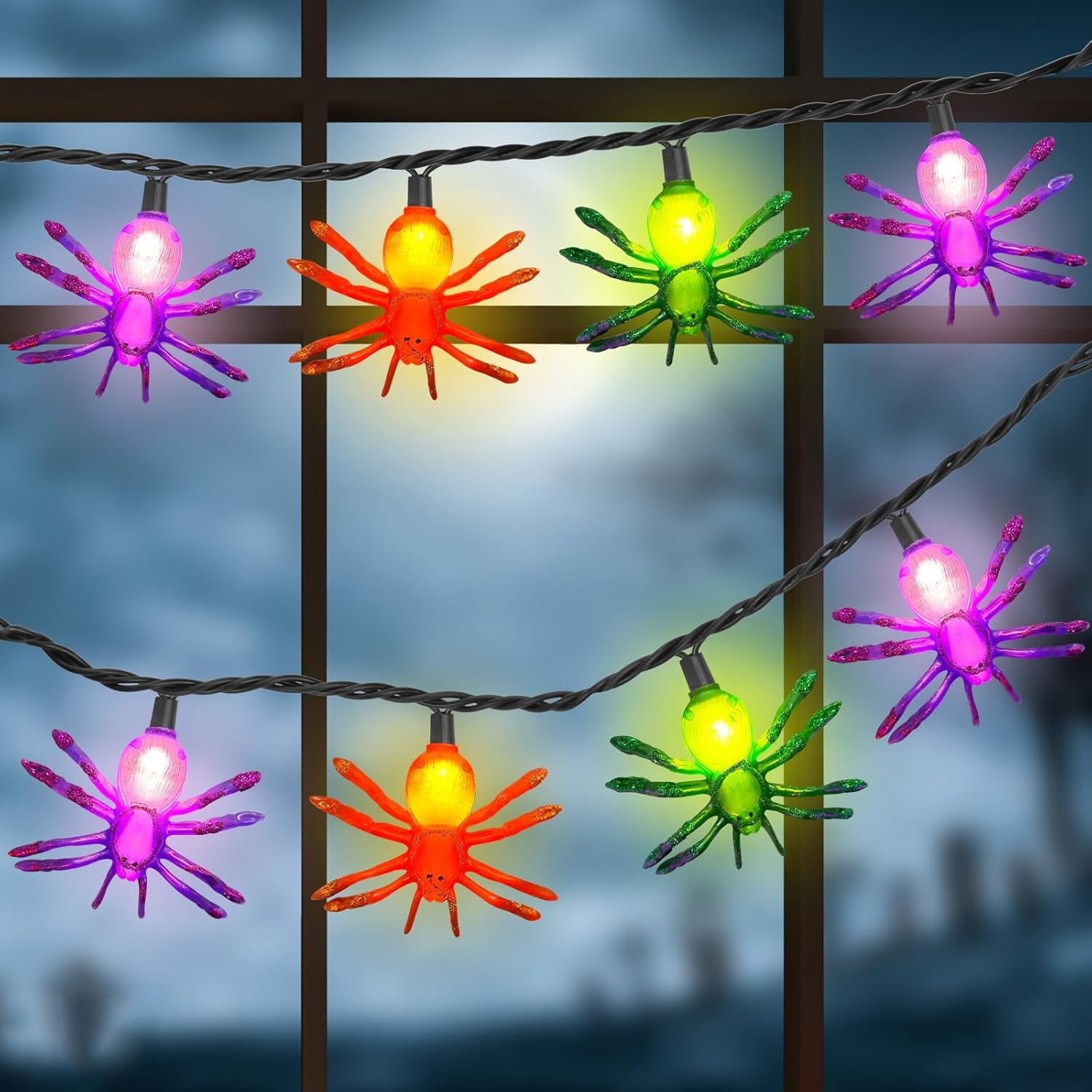 TRAHOO-Halloween Spider Lights, 8.5Ft Spider String Lights with 10 ...