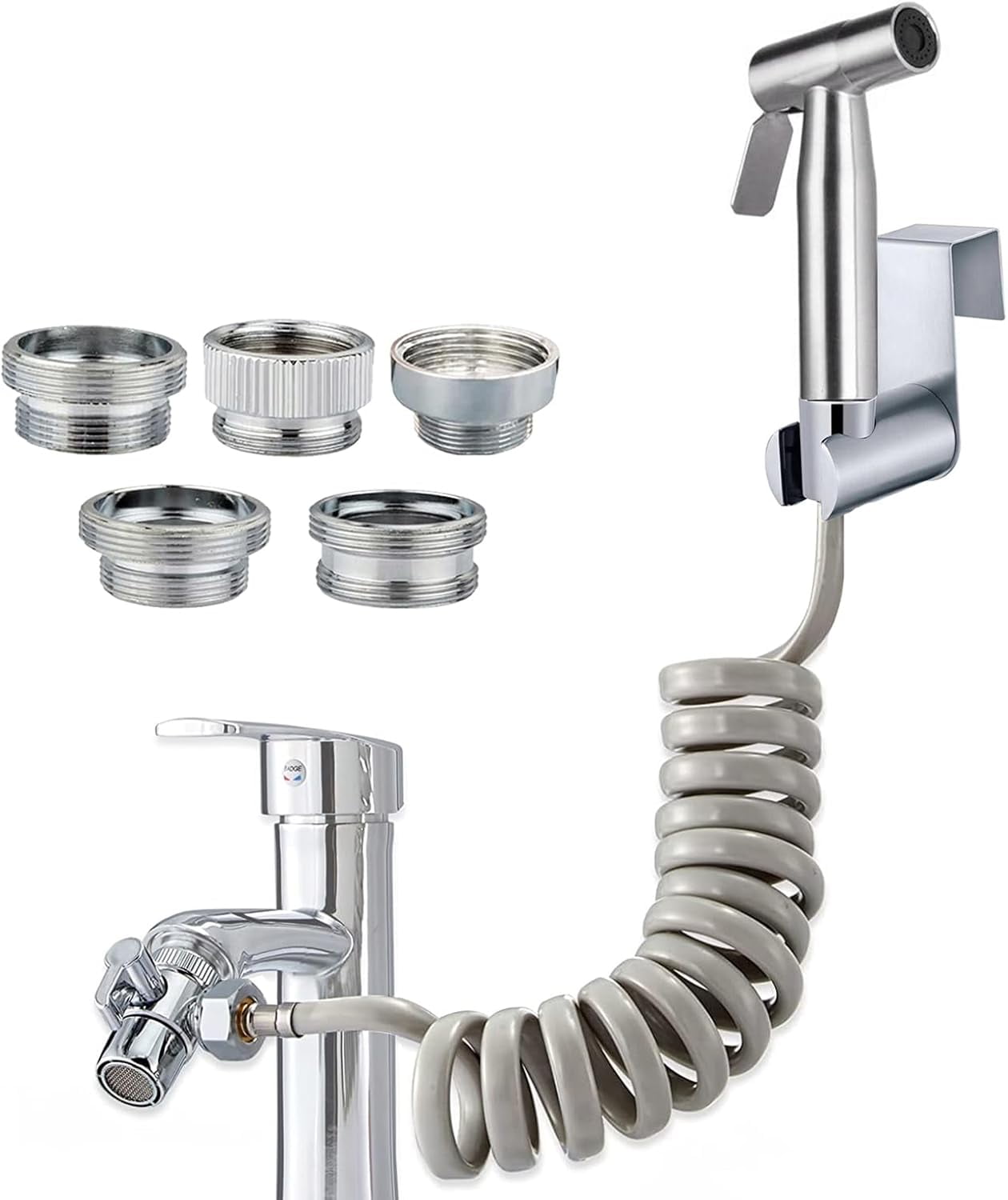 TRAHOO-Handheld Bidet Sprayer Kit with Brass Diverter, 59-Inch PU Shower Hose, and Teflon Tape ...