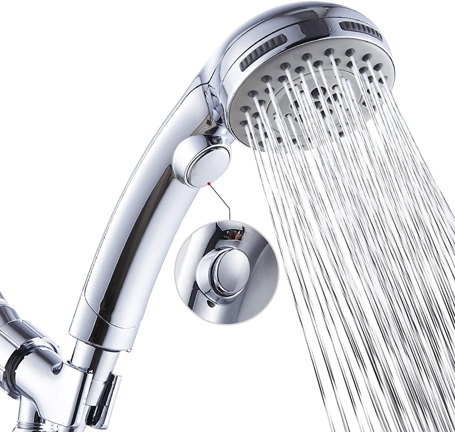 TRAHOO-High Pressure 6 Setting Shower Head Hand-Held with ON/OFF Switch ...