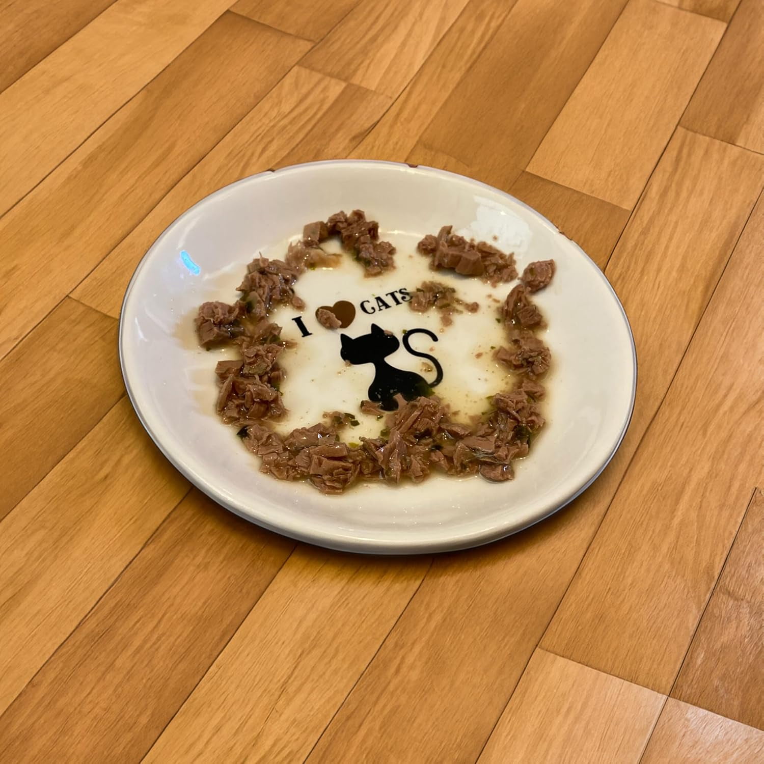 TRAHOOI Love Cats Round Cat Food Dish Ceramic Plate with Low Edges