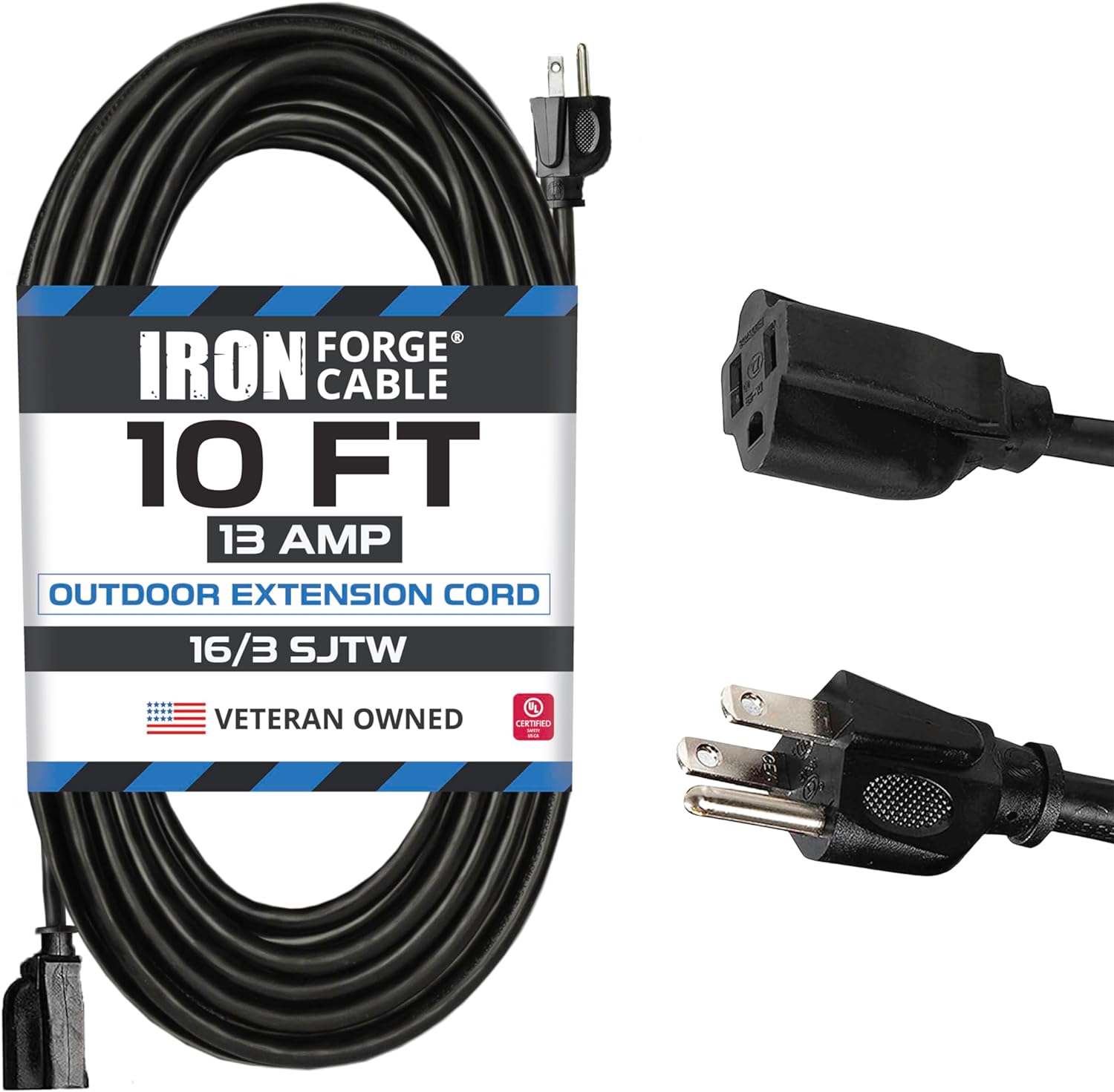 TRAHOOIron Cable Weatherproof Outdoor Extension Cord 10 ft, 16/3
