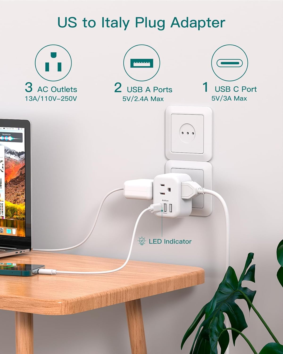 Italy travel plug adapter 2 packs tessan italy power adapter with 4