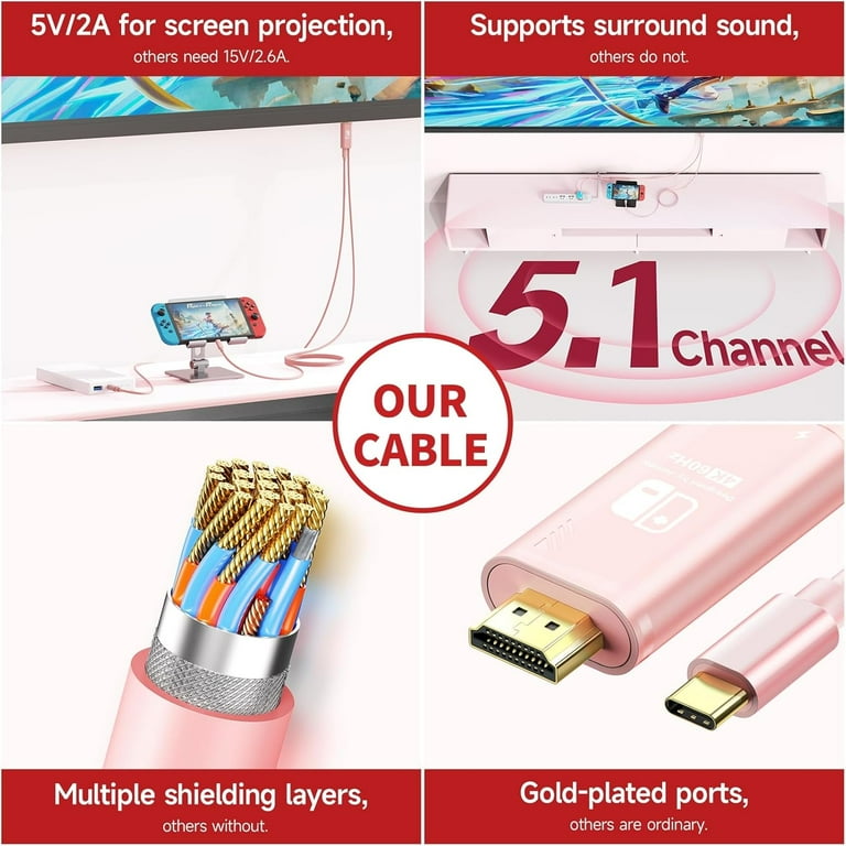 TRAHOO-JEMDO 4K@60Hz USB C to HDMI Cable for Nintendo Switch NS