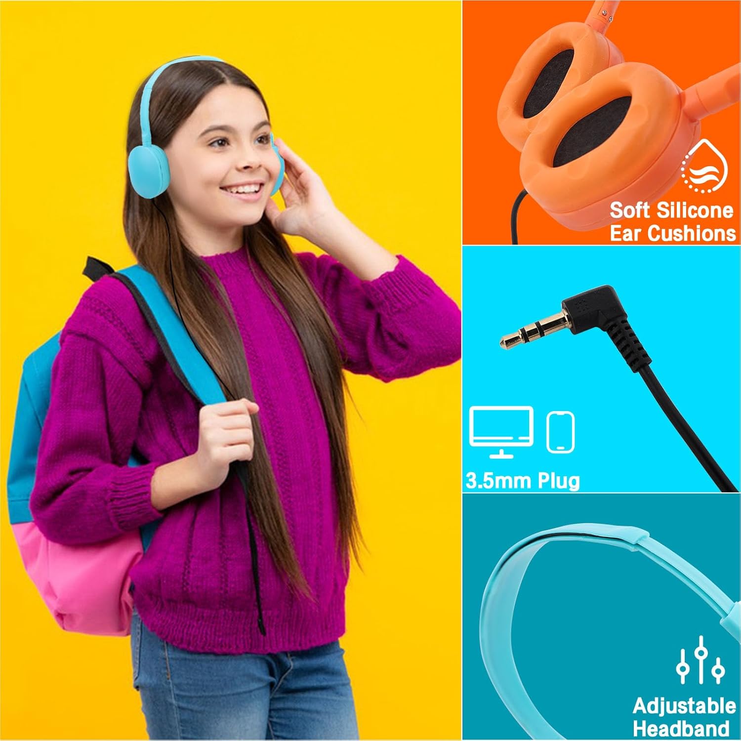 20 Pack Kids Headphones Bulk For Classroom – Wired Over-Ear Headphones With 3.5mm Jack, Adjustable & Durable For School, Chromebook, Computer