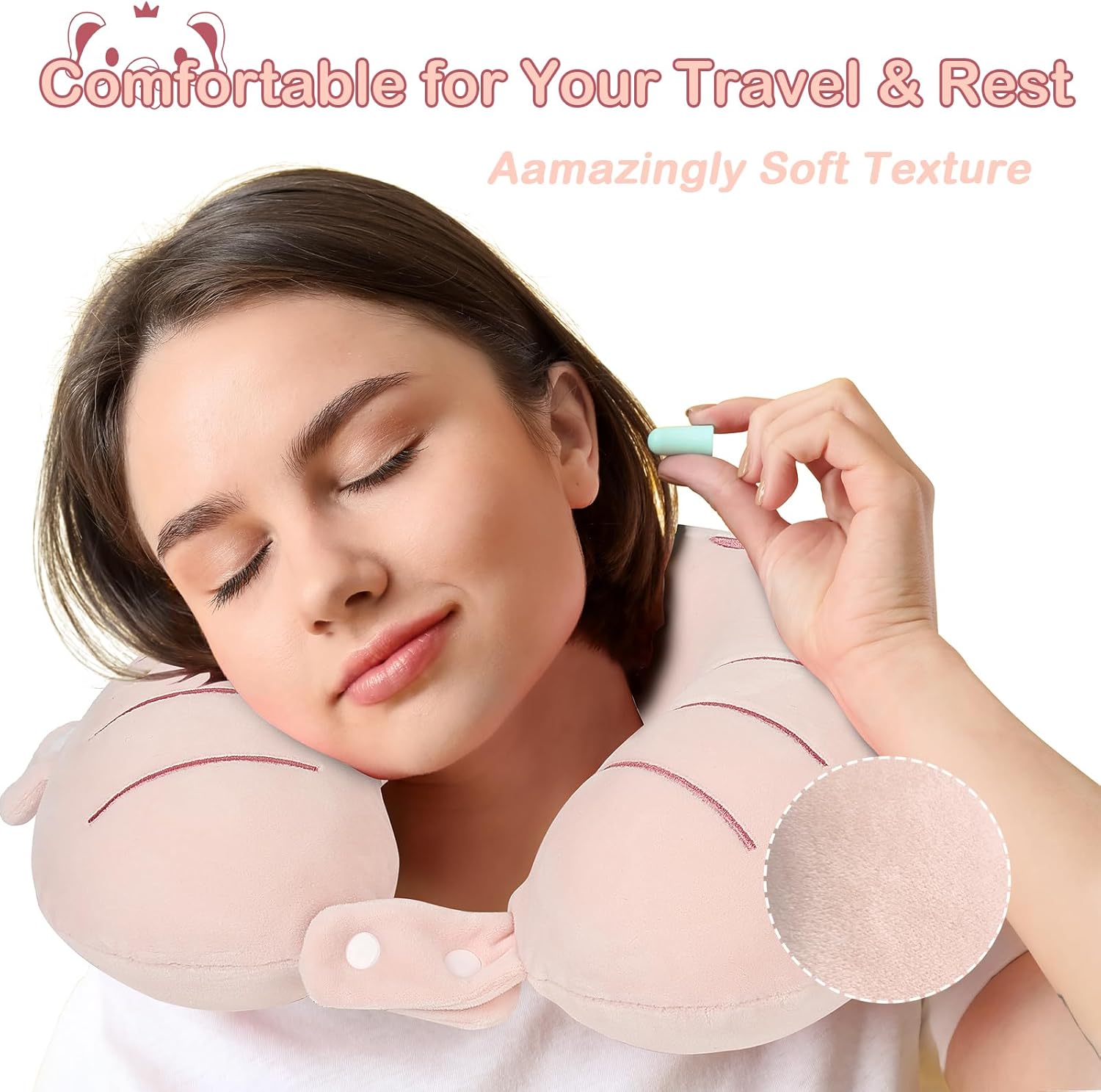 TRAHOOKids Neck Pillow for Traveling, Adujstable Airplane Pillow with