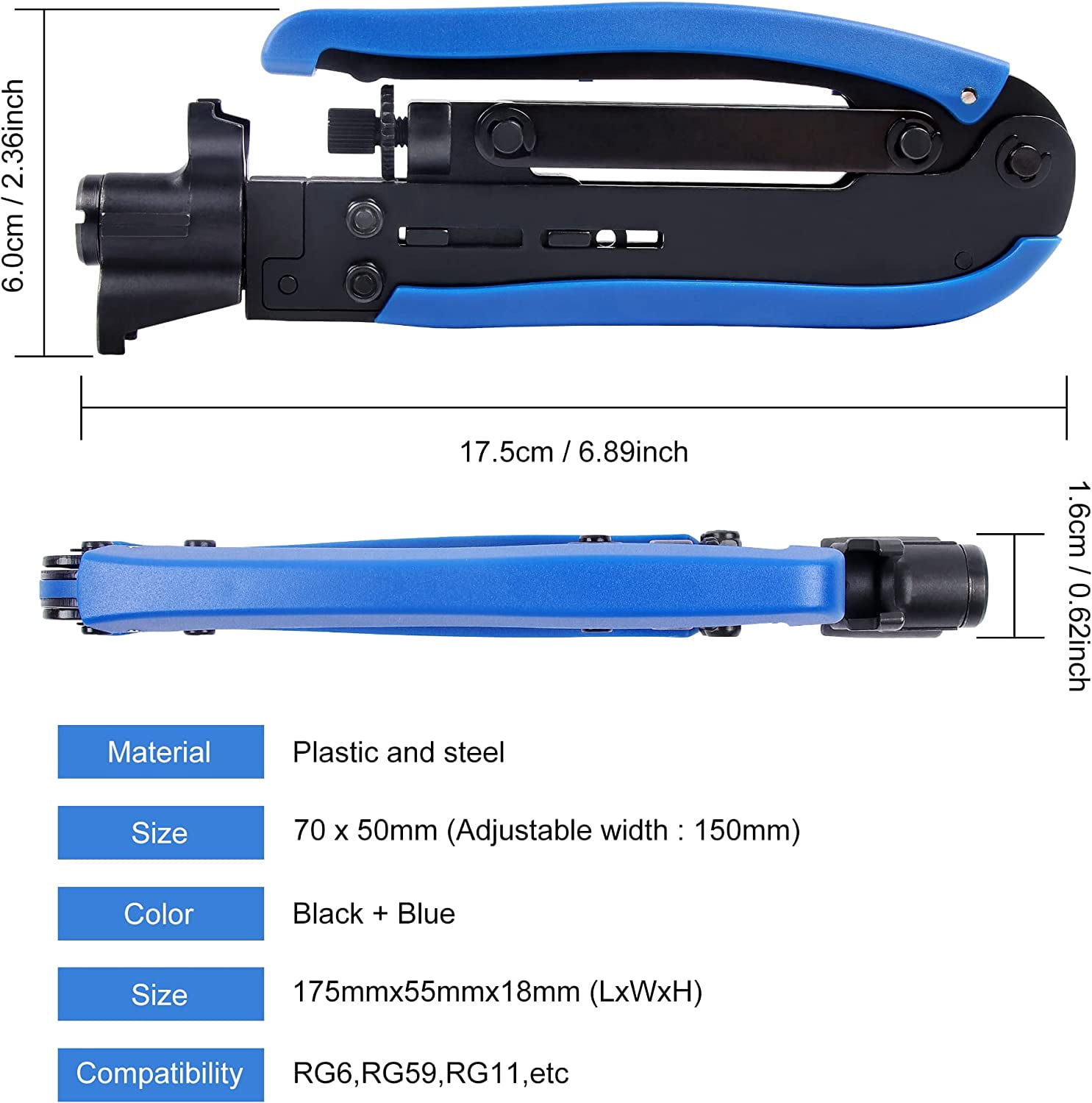 TRAHOOKnoweasy Coaxial Compression Tool Kit with Coax Cable Crimper, F