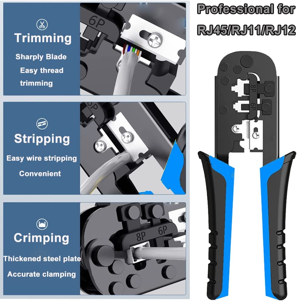 TRAHOOLEATBUY Crimping Tool Kit RJ45 Crimp Tool Set CAT5 LAN Cable