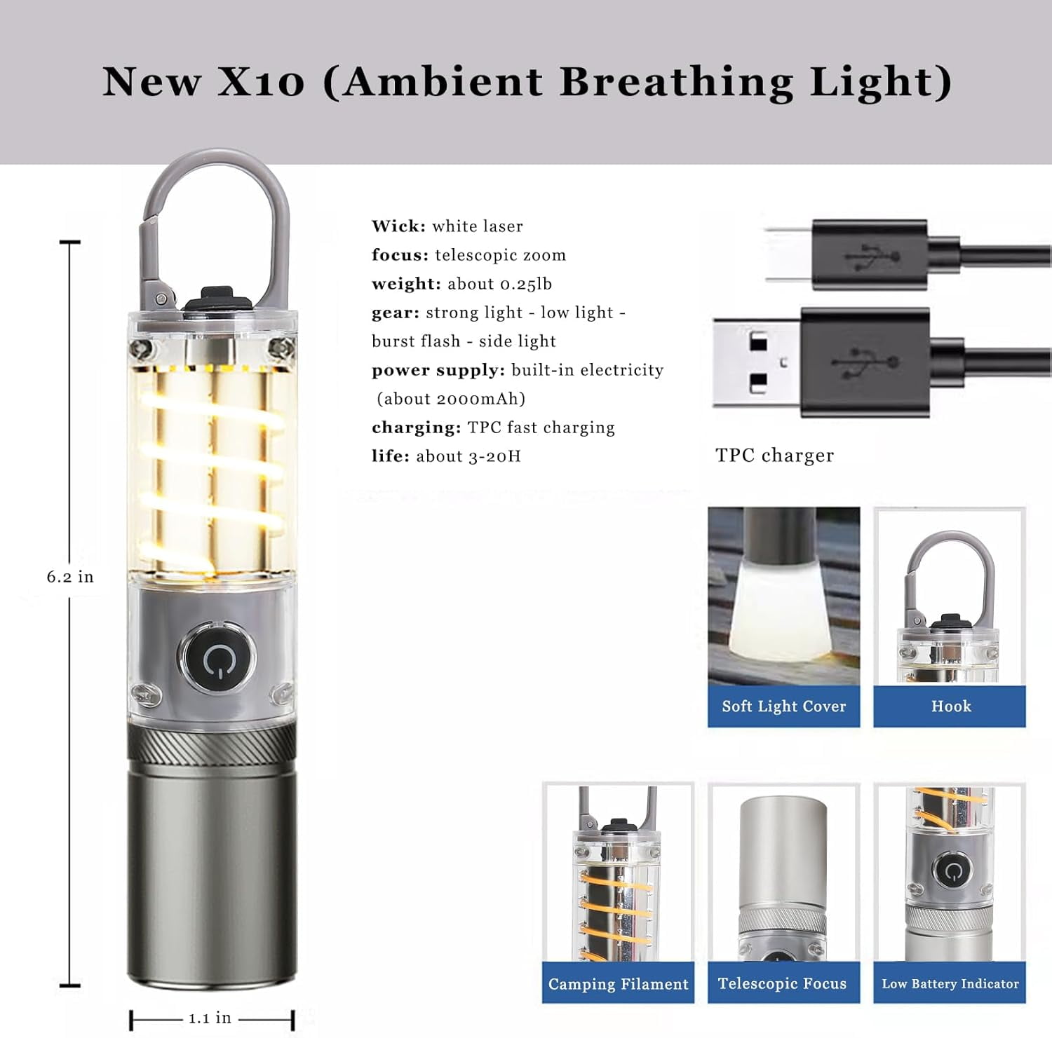 TRAHOO-LED Flashlights Rechargeable, 30,000 Lumen Flashlight, Battery Powered USB-C, Bright High Power Flashlight, 6 Modes, Powerful Tactical Flashlight Flasher for Dog Walking, Camping, Emergency Gi