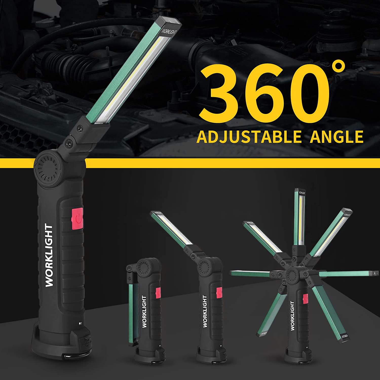 TRAHOOLED Worklight Flashlight, COB Rechargeable Work Lights with