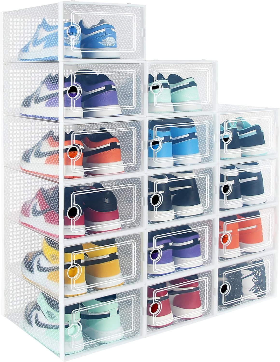 Clear Stackable Plastic Shoe Storage Boxes with Snap Closure