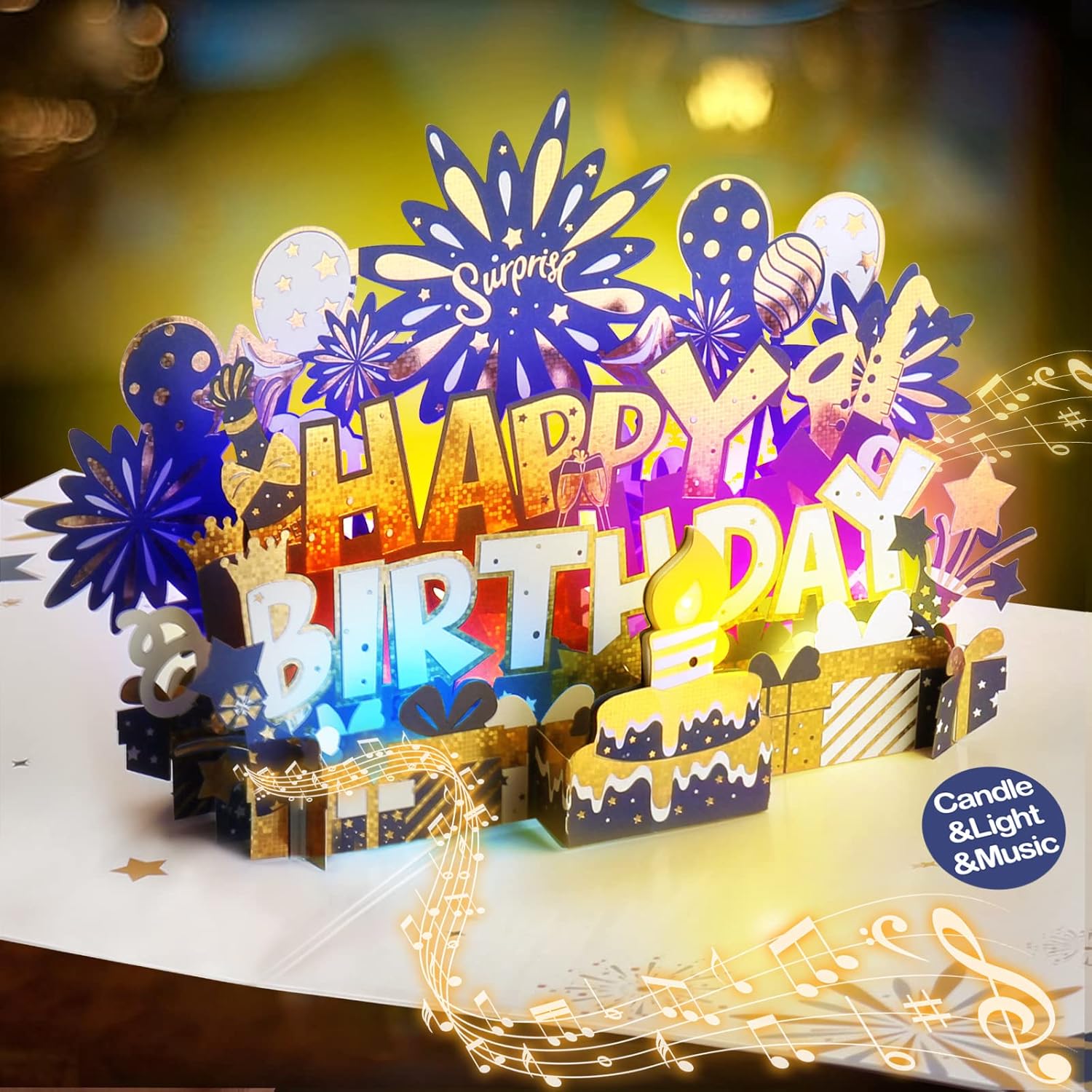 TRAHOO-Large Birthday Card Blow Out Candle Light and Music Pop Up Happy ...