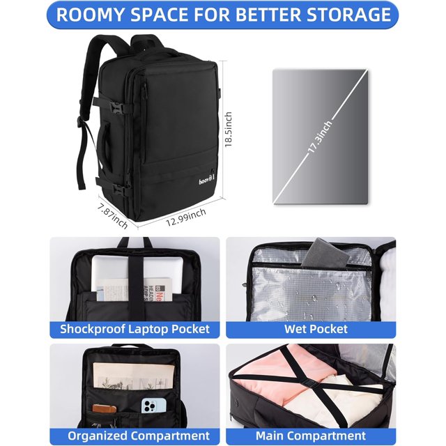 TRAHOOLarge Travel Backpack for Men Women, 40L Carry On Backpack