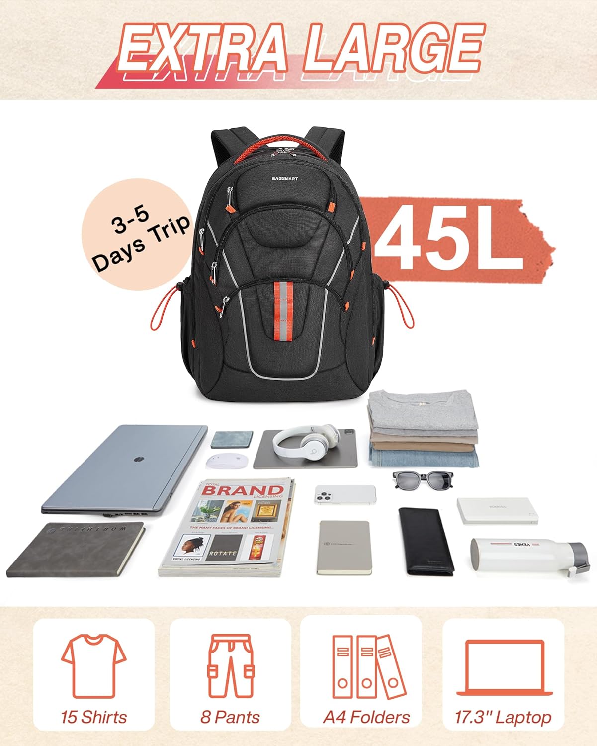 TRAHOOLarge Travel Backpack for Women Men,Laptop Backpack Flight