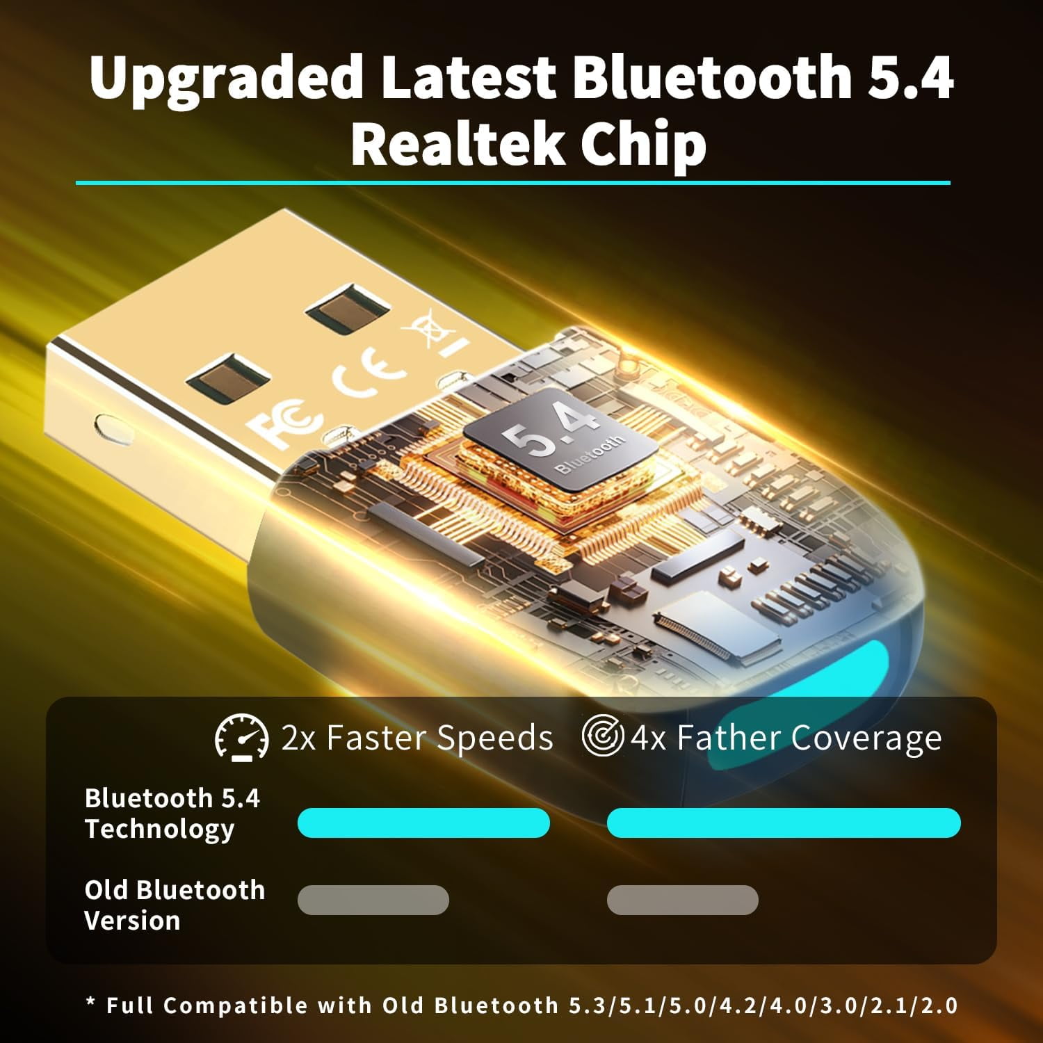 Trahoo latest bluetooth 5 4 usb adapter for pc laptop 20m range