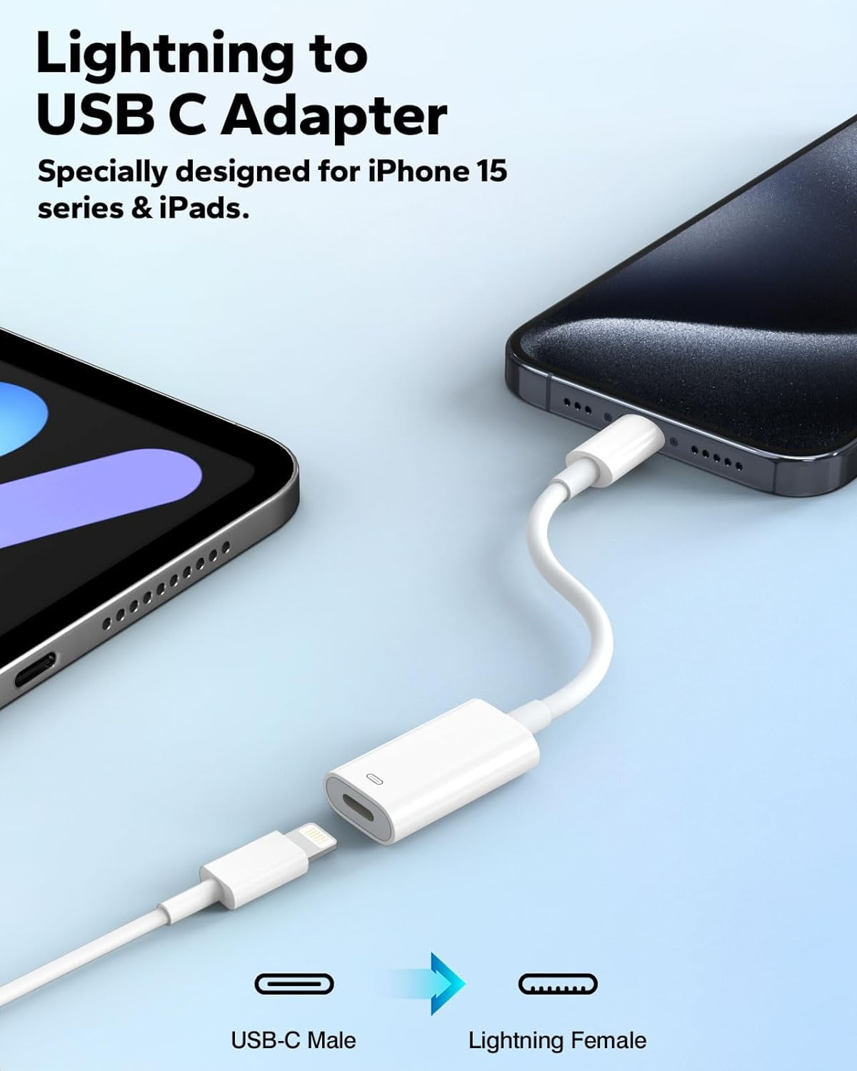 TRAHOOLightning to USB C Cable Adapter, Lightning Female to USB C Male