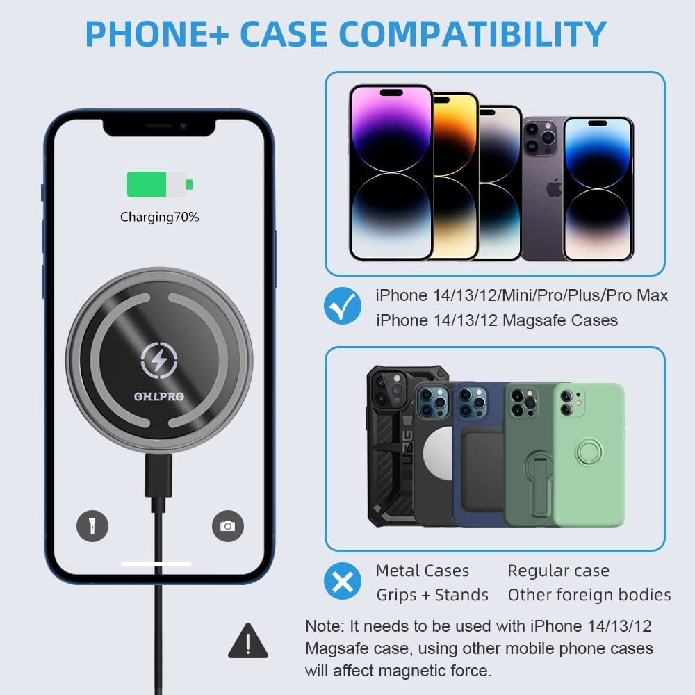 DACK Mag-Safe 15W Car Cigarette Lighter Wireless Charger, Magnetic Auto-Alignment Air Vent Mount Holder With Dual Port PD&QC3.0 Fast Charging For IPhone 13/13 Pro/ 13 Pro Max/12 Series