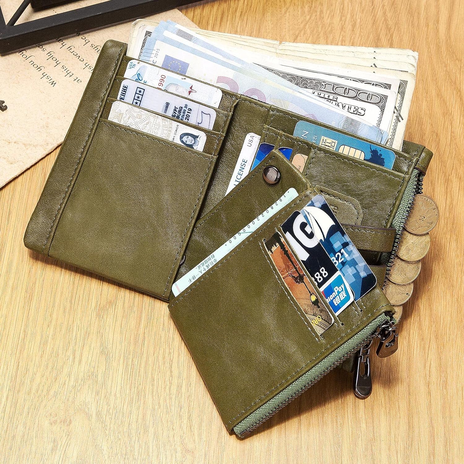 TRAHOOMens Wallet with Chain RFID Blocking Genuine Leather Bifold