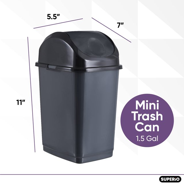 TRAHOOMini Desktop Trash Can with Swing Top Lid Portable Plastic