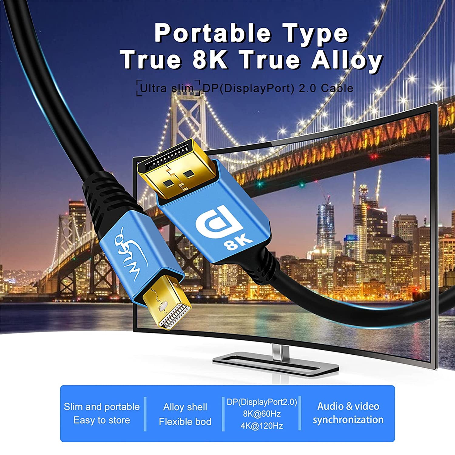 Câble Mini DP Vers DP 1.4 8K 60Hz 4K 120Hz - Haute Performance Pour Gaming Et Vidéo