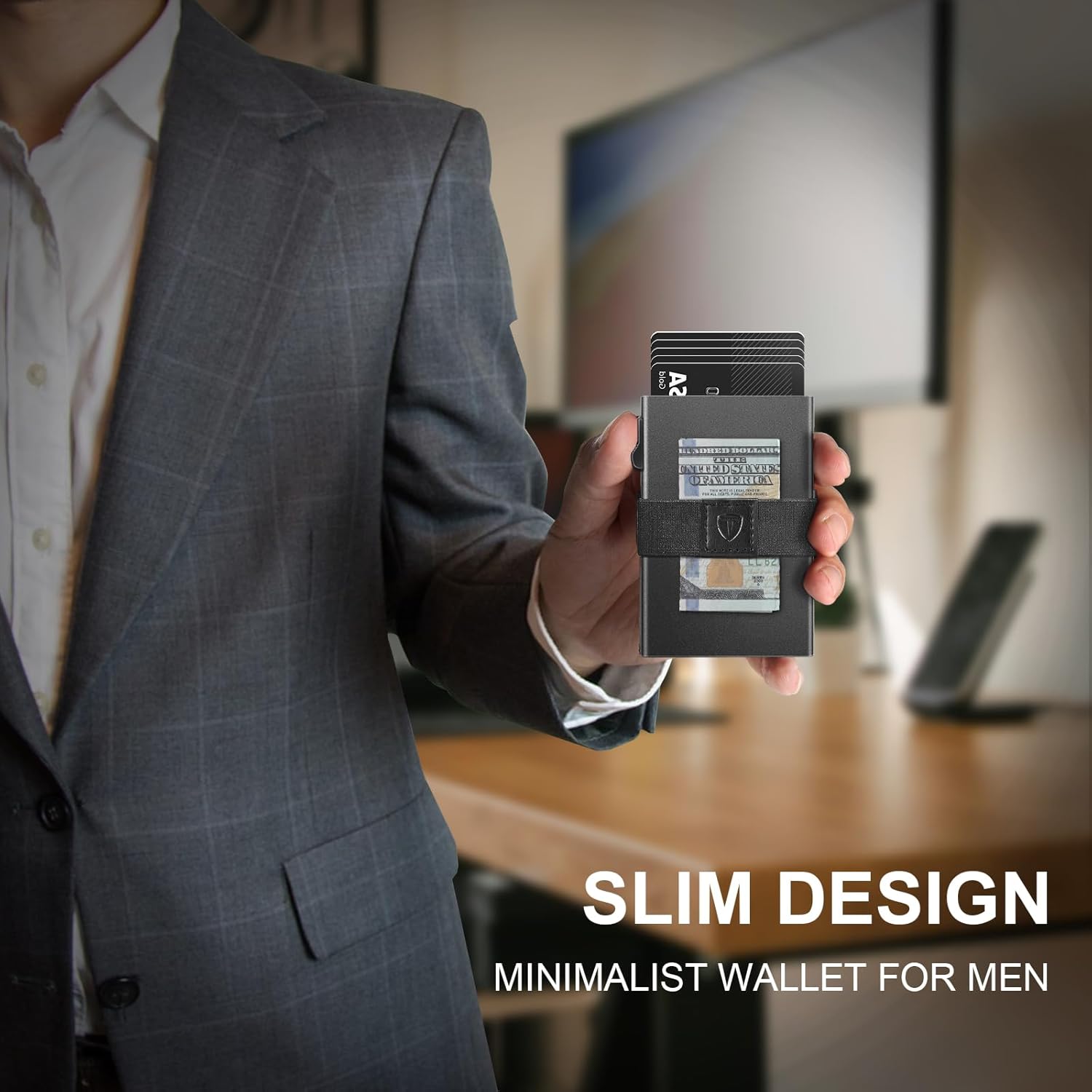 Quick Wallet TRAHOO-Minimalist Wallet for Men,Slim Wallet Compatible with AirTag ...
