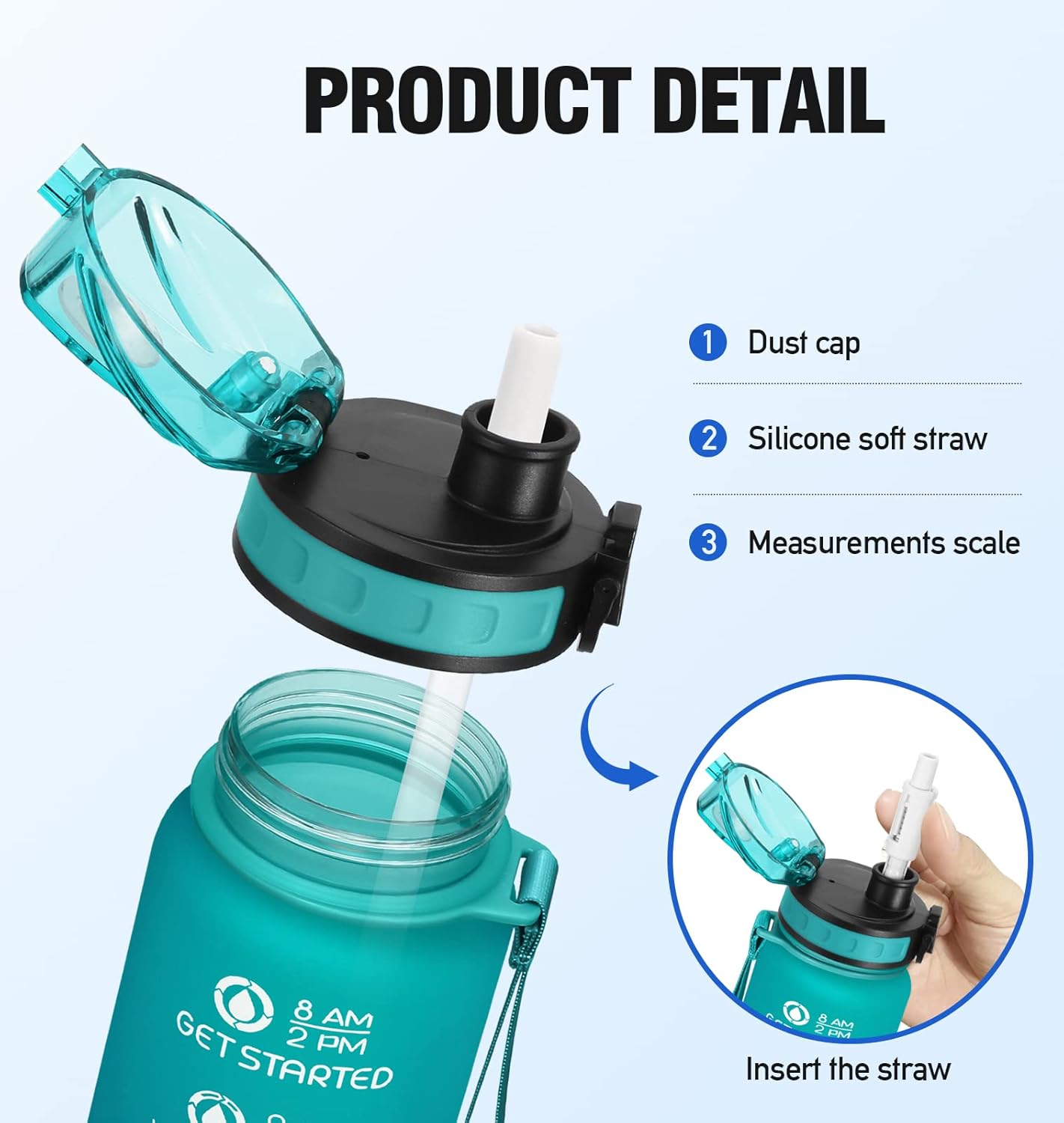 TRAHOOMotivational 32 oz/24 oz Water Bottle with Time Marker, Updated