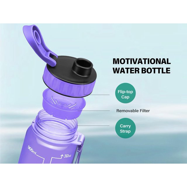 TRAHOOMotivational 32 oz/24 oz Water Bottle with Time Marker, Updated