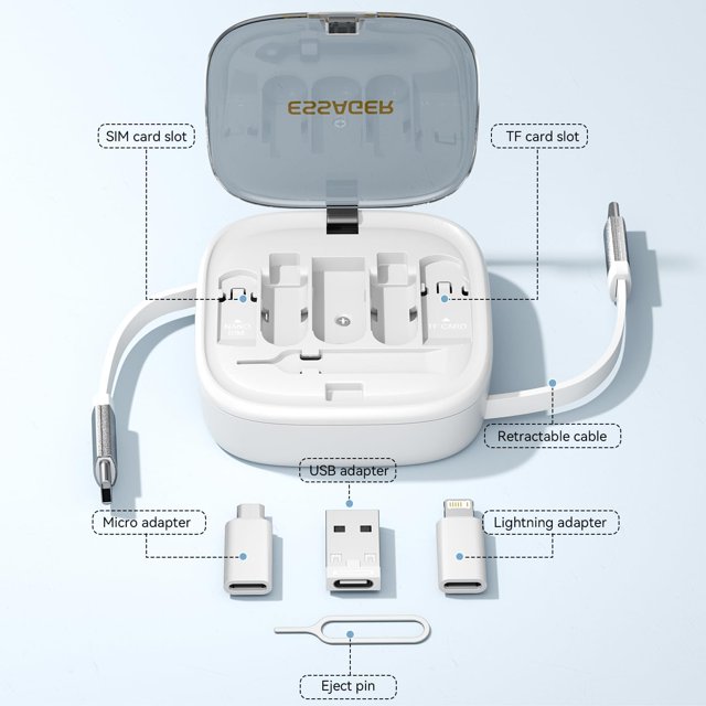 TRAHOOMulti USB Adapter Retractable Charging Cable Kit,USB C to Lighting Adapter,USBA & TypeC