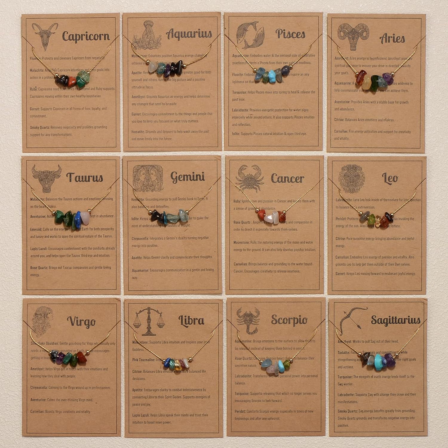 TRAHOONatural Stone Zodiac Sign Choker Necklace for Women, Raw