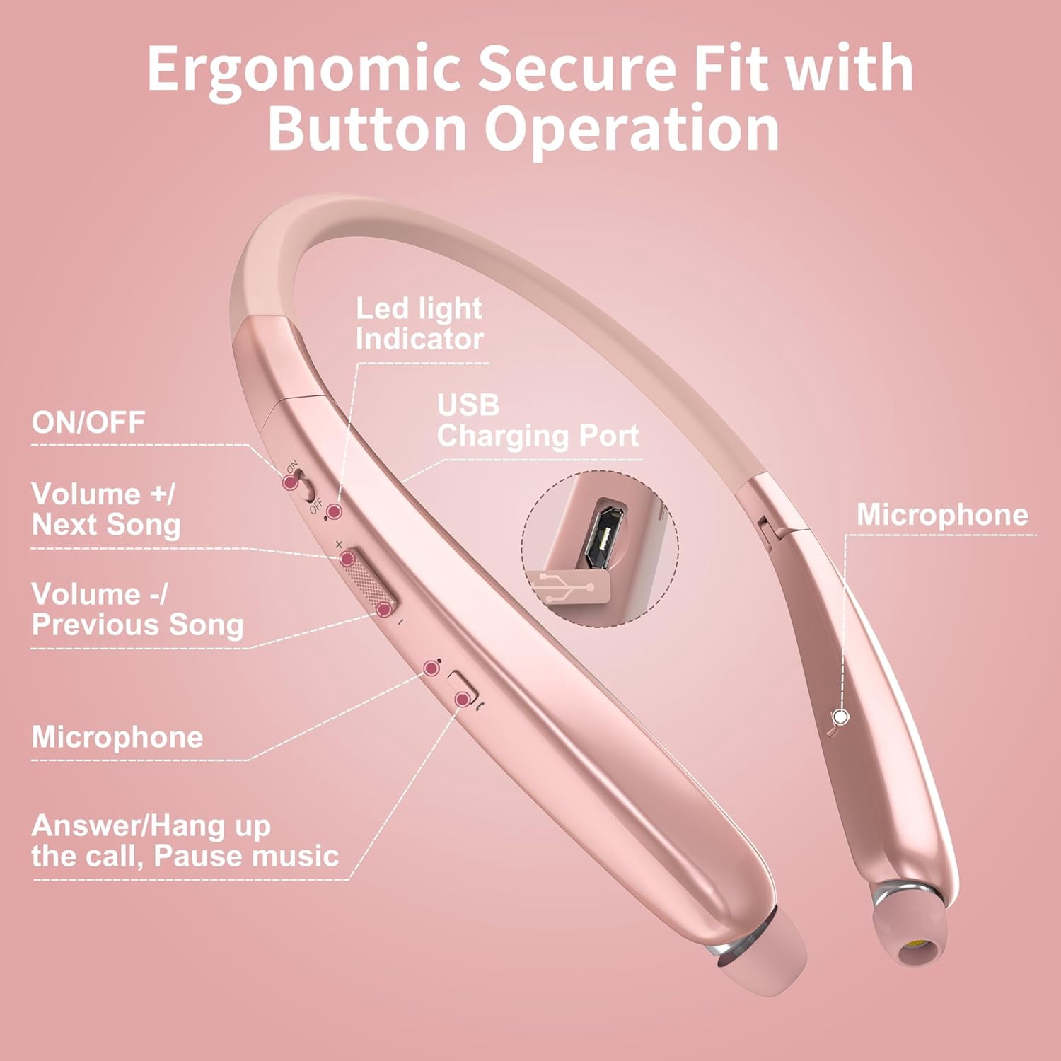 TRAHOONeckband Bluetooth Headphones with Retractable Earbuds, Long