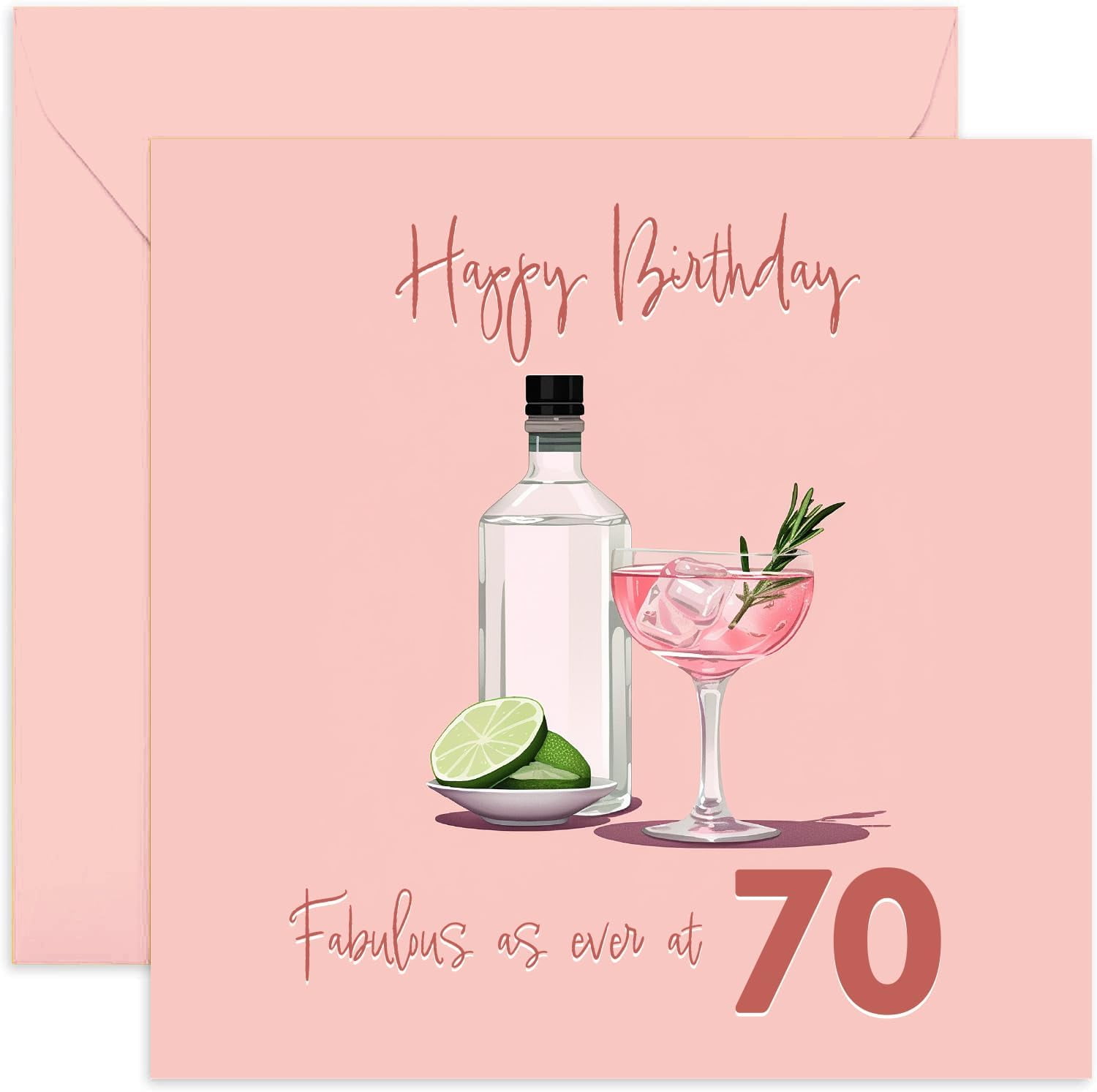 TRAHOO-Old English Co. Pink Gin Fabulous 70th Birthday Card for Women - Seventieth Birthday Card for Her - Special Age Birthday Card for Grandma, Sister, Mum - Fun Alcohol Drink | Blank Inside