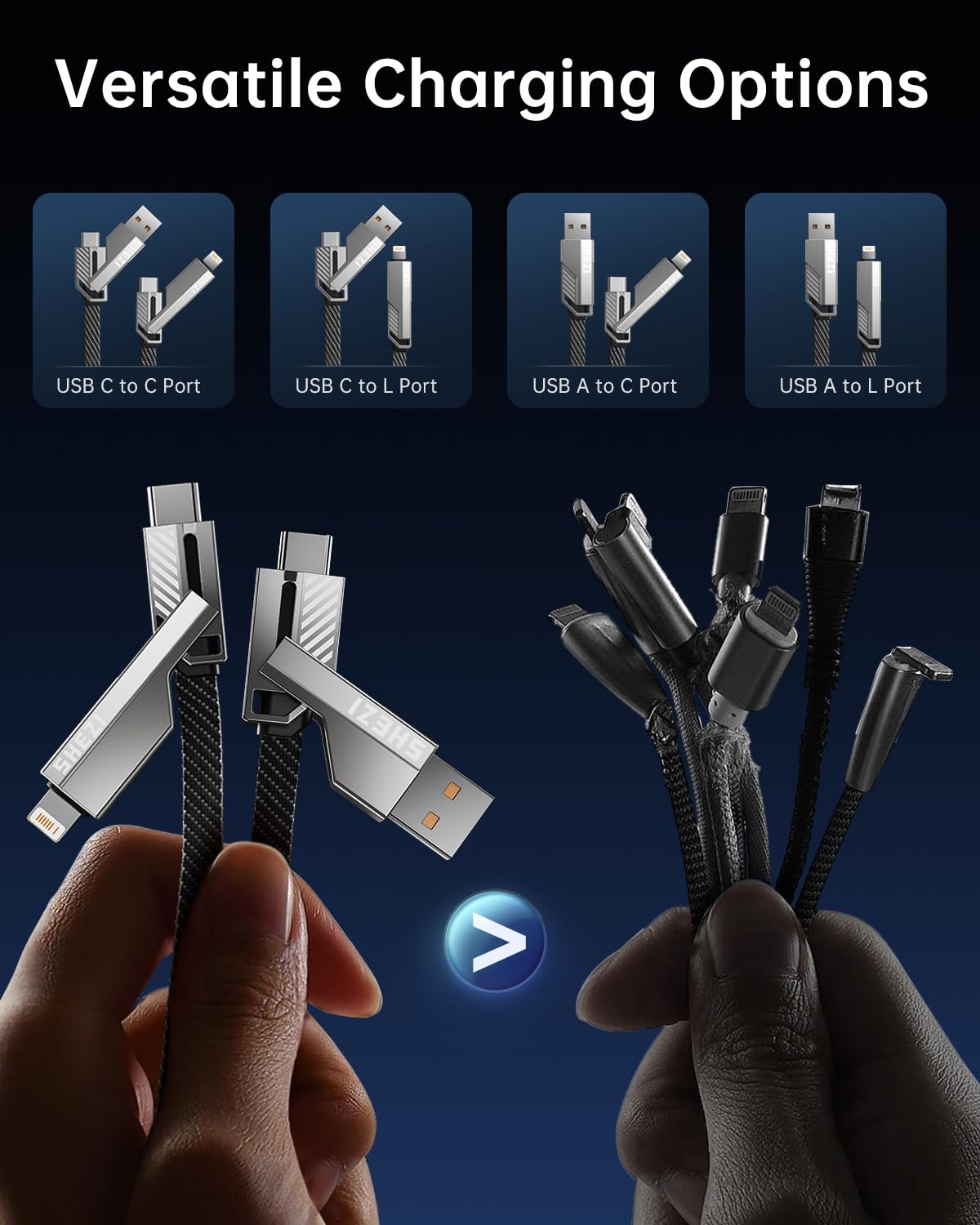 TRAHOO[One is Enough] 4In1 USB C to Lightning Cable, 140W[HighSpeed