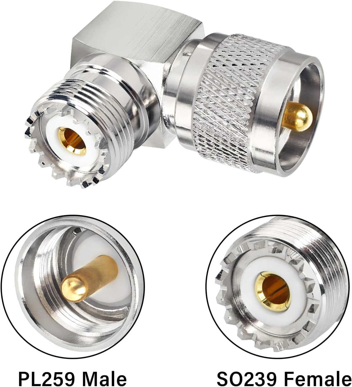 TRAHOOPL259 Male to UHF Female Right Angle Adapter, 2Pack UHF Male to