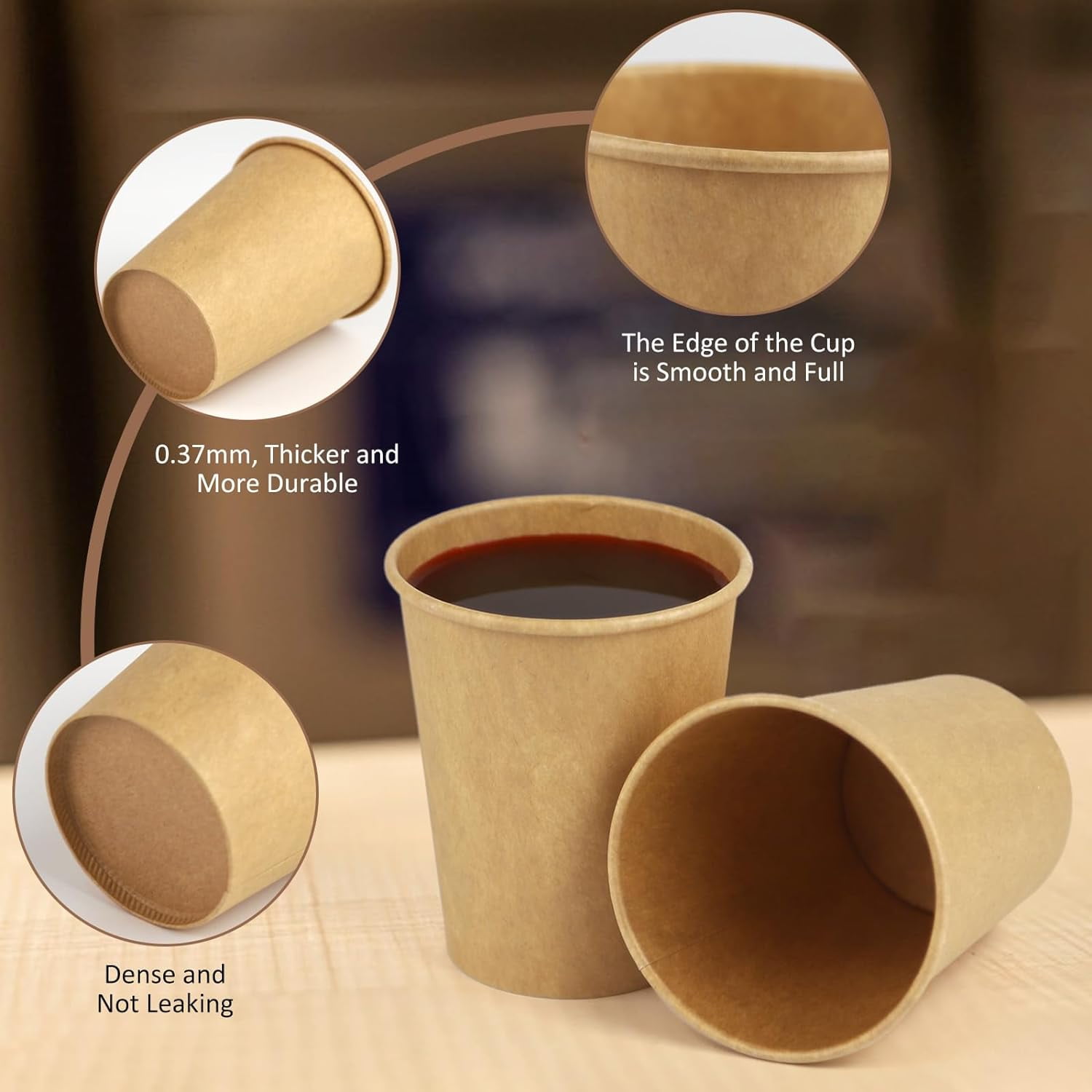TRAHOO-Paper Cups, 100 Pack 8 Oz Kraft Paper Cups, Paper Coffee Cups 8 ...