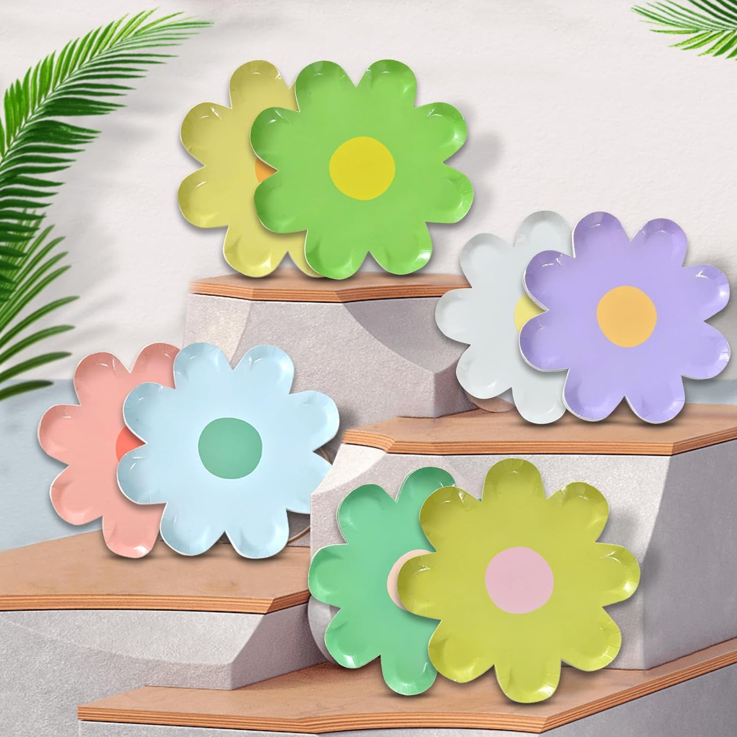 TRAHOOPaper Daisy Flower 7inch Disposable Plates 30 Pcs Spring