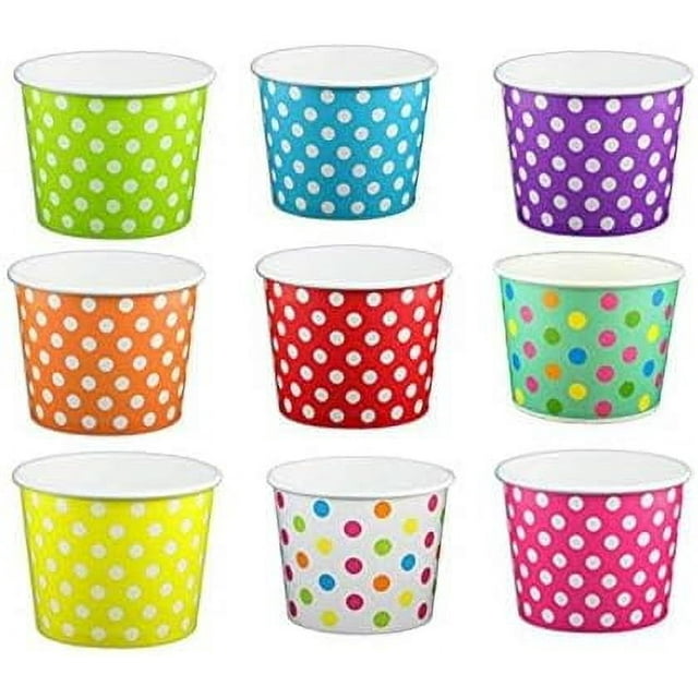 TRAHOOPaper Ice Cream Cups Polka Dot Paper Yogurt Cups 4oz Mix 50 pack
