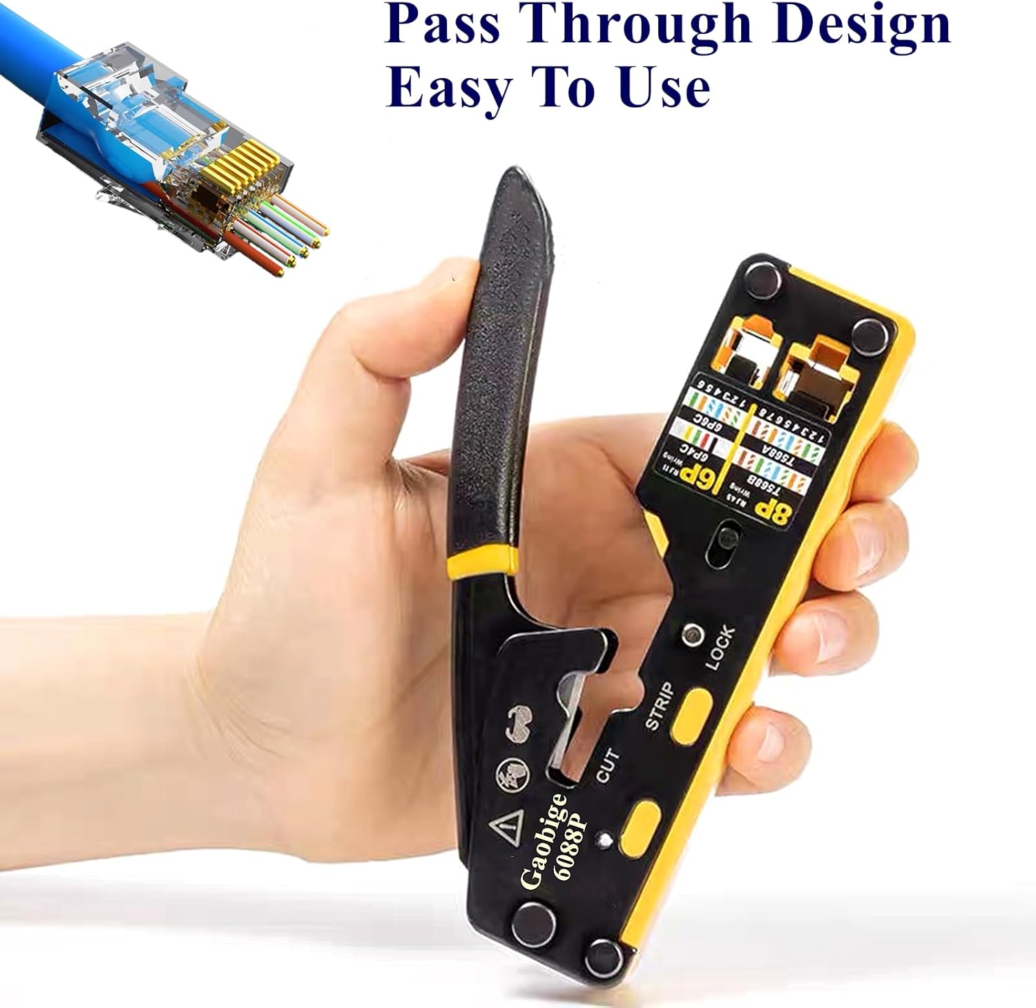 TRAHOO-Pass Through RJ45 Crimp Tool Kit Ethernet Crimper Cat6A Cat6 Cat5e Cat5 Crimping Tool Kit, Cat6 Crimping Tool 110 Punch Down Tool, Cable Tester, 30PCS Cat6 Pass Through Connectors