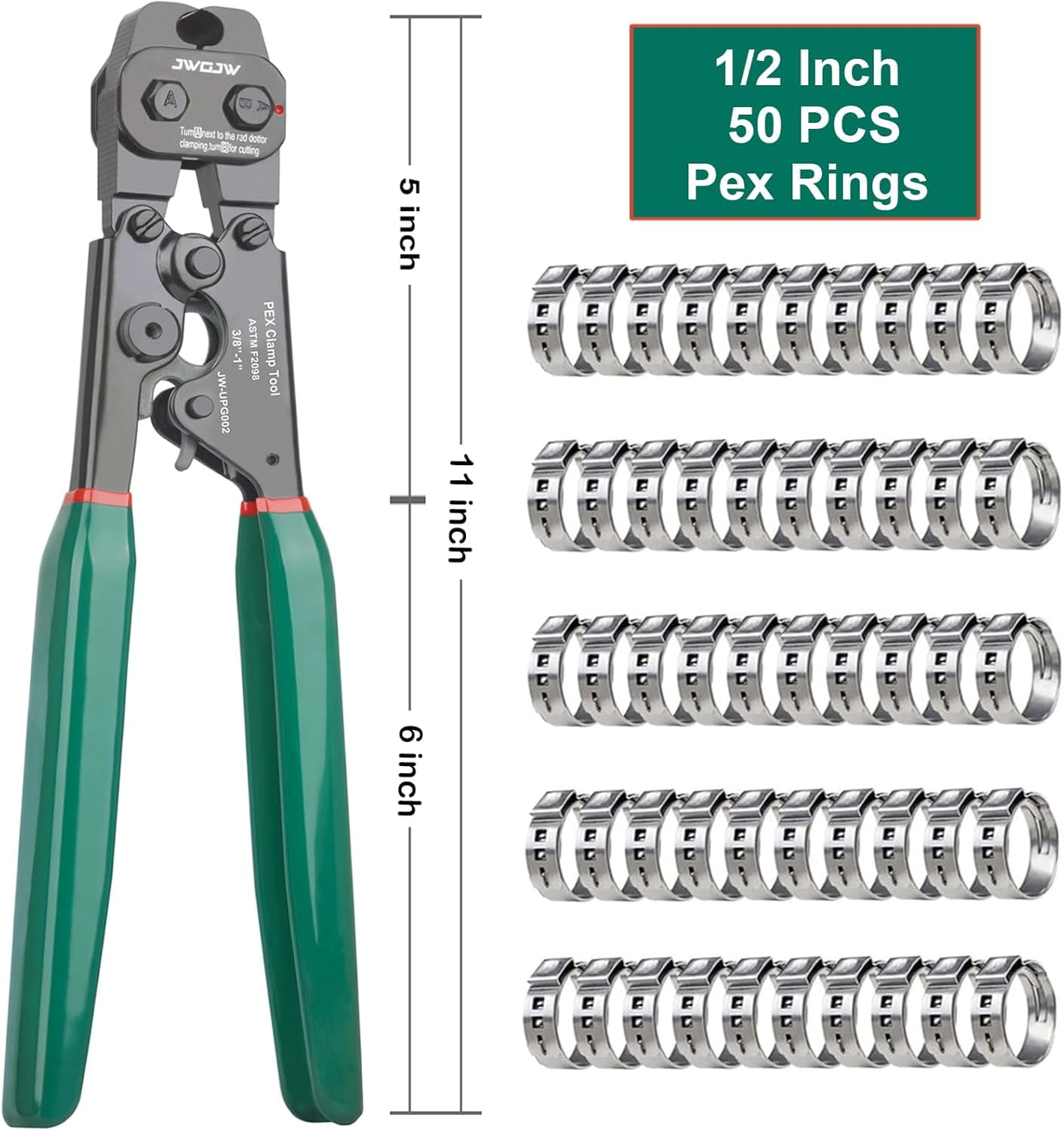 TRAHOOPex Clamp Cinch & Remove Tool with 48PCS 1/2 Inch Pex Rings,for