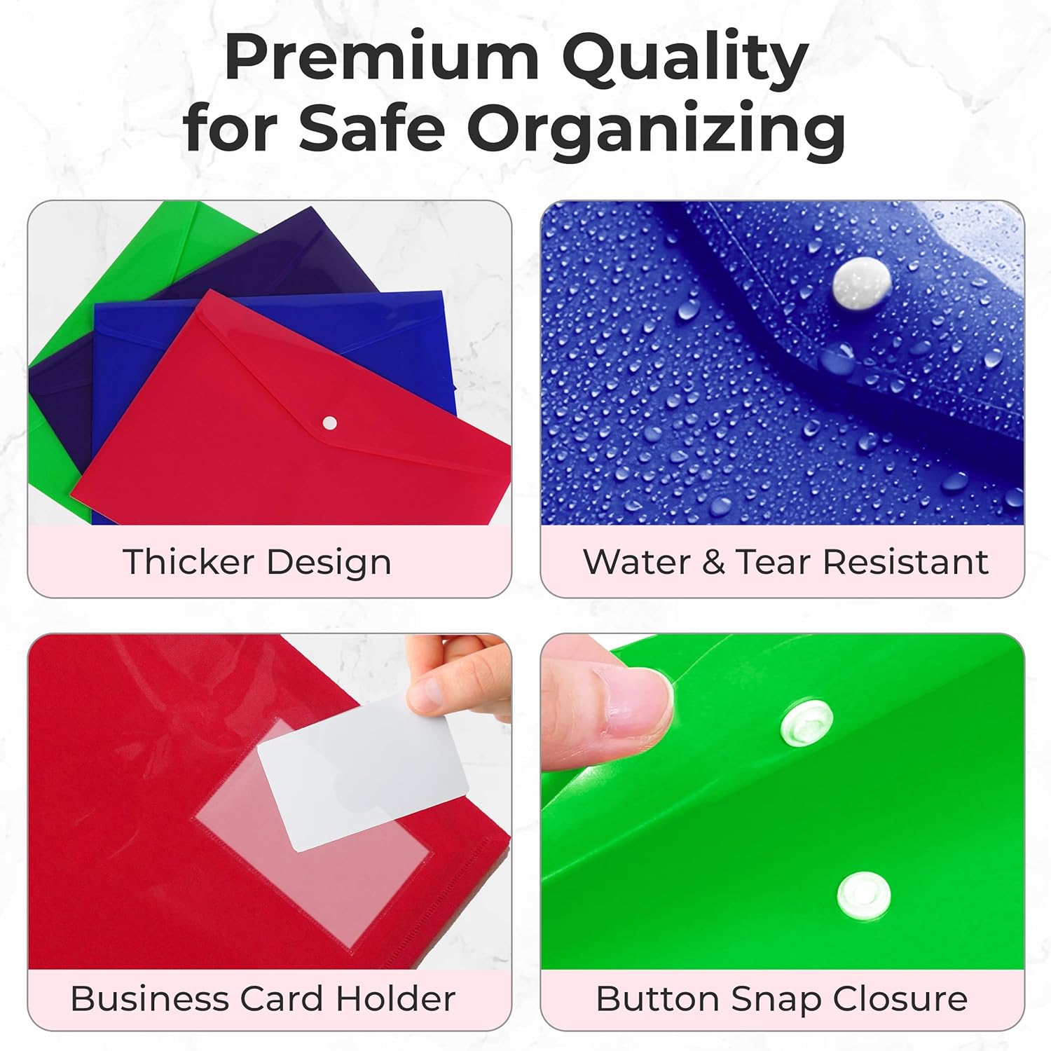 TRAHOOPlastic Envelopes 12 Pack Plastic Folders for Documents, A4