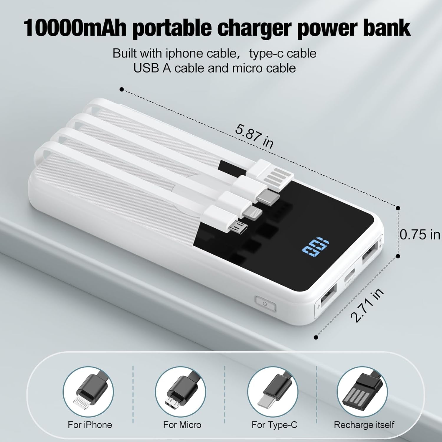 TRAHOOPortable Charger with Built in Cables,High Speed Power Bank