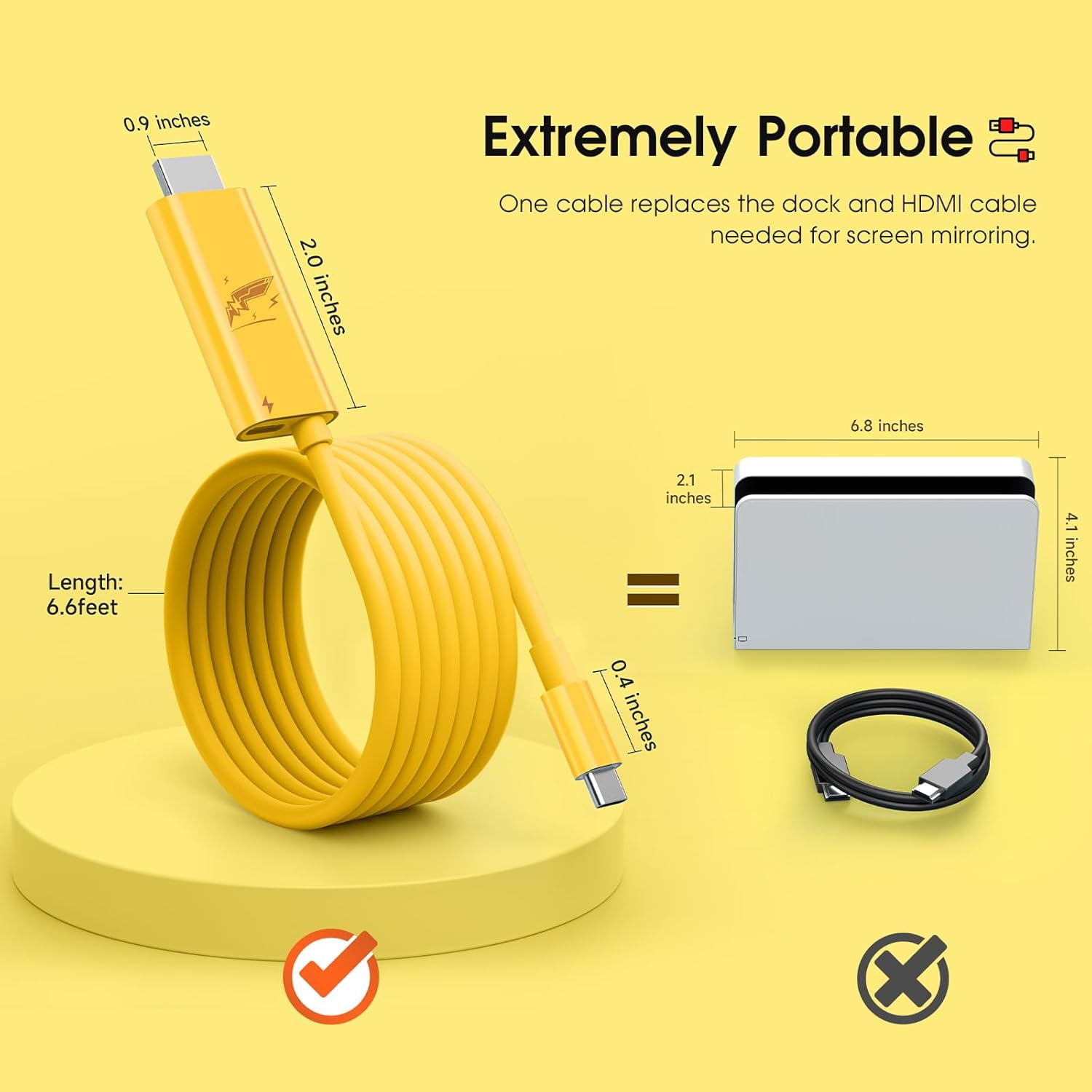 TRAHOOPortable HDMI Cable Compatible with Nintendo Switch NS/OLED, USB