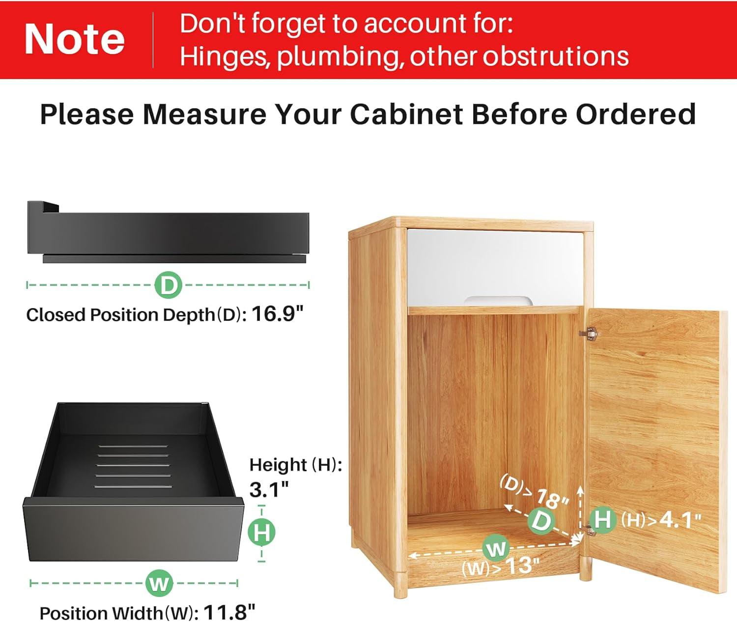 TRAHOOPull out Organizer, 1 Pack Slide out Drawers for Kitchen