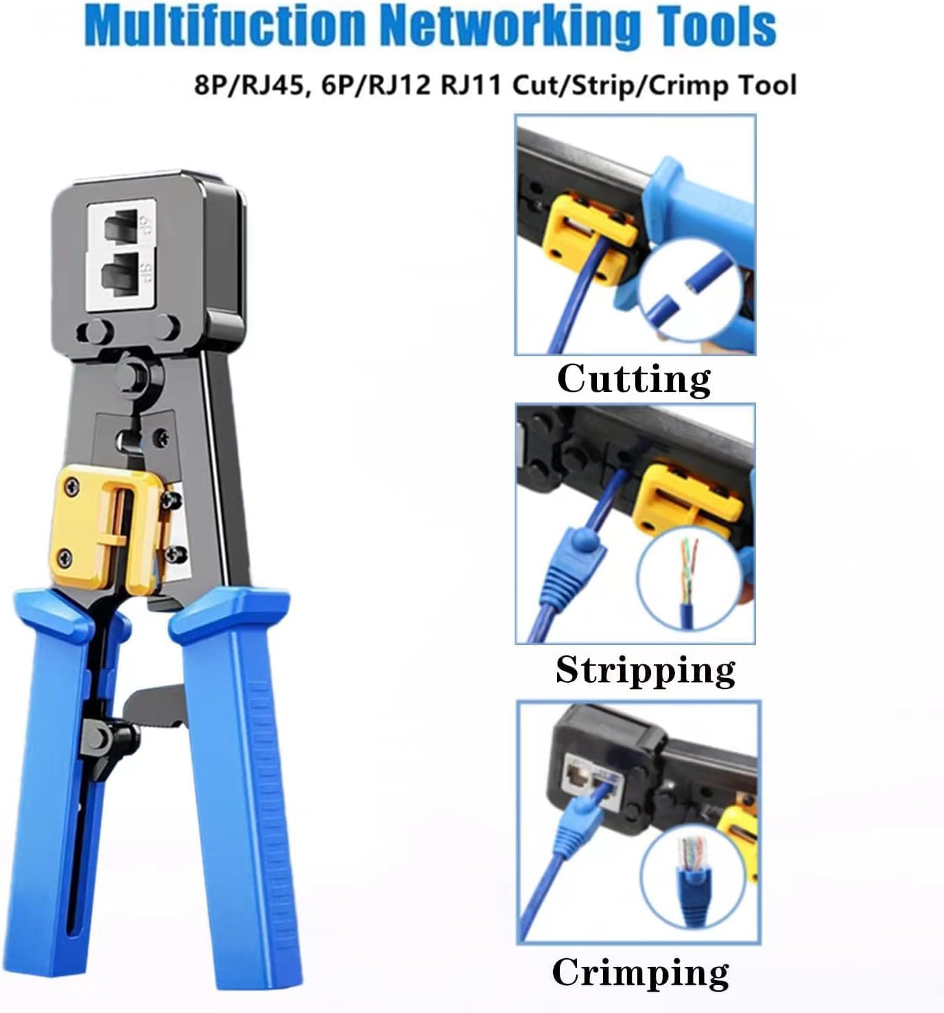 TRAHOORJ45 Crimp Tool Kit, Pass through Cat5 Cat5e Cat6 RJ45 Crimping