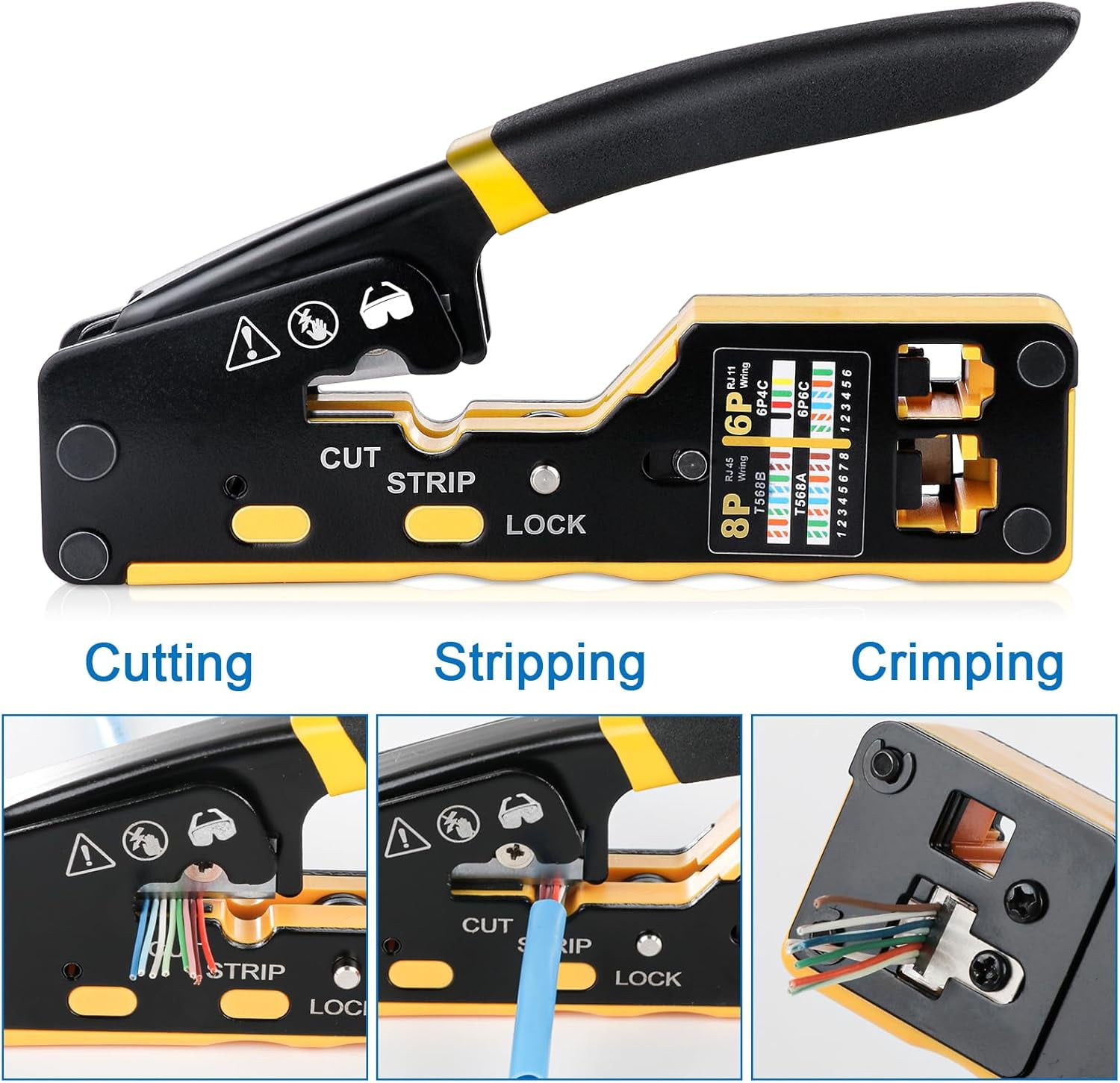 TRAHOORJ45 Crimp Tool Kit Pass Through Crimper Tool for 8P RJ45 Cat5