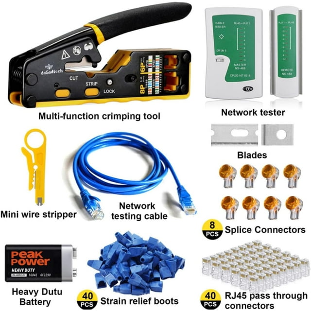 TRAHOORJ45 Network tool kit, RJ45 Pass Through Cat6 Crimping