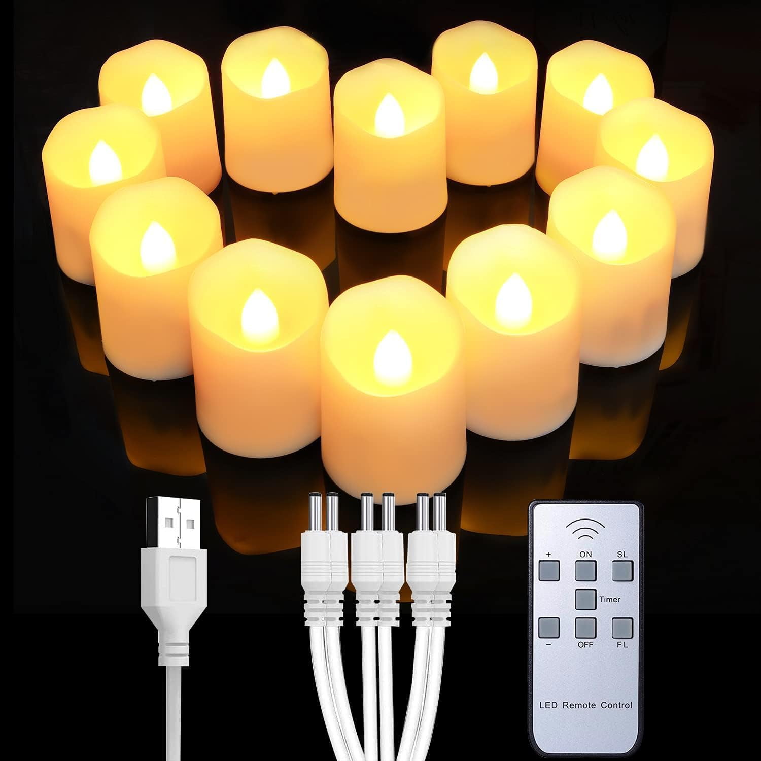 Rechargeable Warm White LED Flameless Votive Candles with Remote