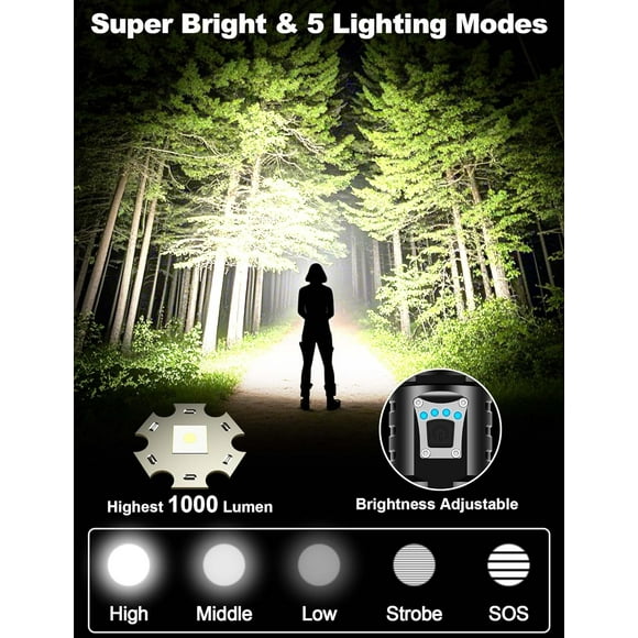 TRAHOO-Rechargeable Flashlights High Lumens 1000000 Super Bright Long Range 3280FT, Long Lasting 15H Powerful USB C LED Strong Flash Light High Powered, Heavy Duty, Zoomable, for Home Camping Gift