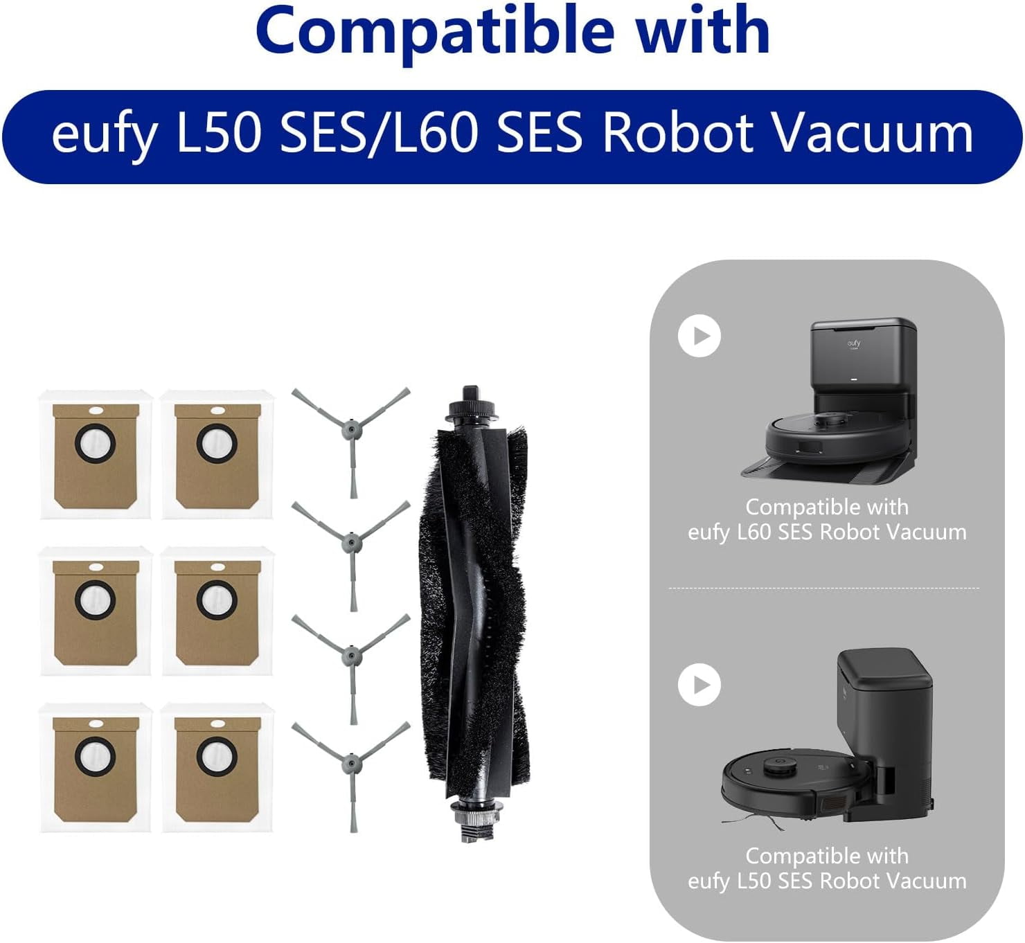 Kit Ricambi Eufy Clean L60/L60 SES/L50/L50 SES – 12 Pezzi: Spazzola, Filtri HEPA, Sacchetti Polvere, Spazzole Laterali