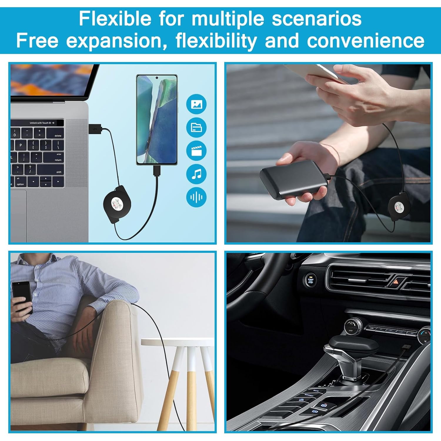 TRAHOORetractable Android Phone Car Charger Cable Fast Charging for