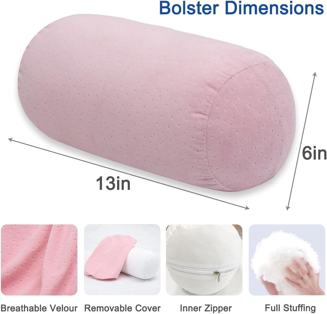 TRAHOORound Cylinder Bolster Pillow with Removable Velour Cover, Tube
